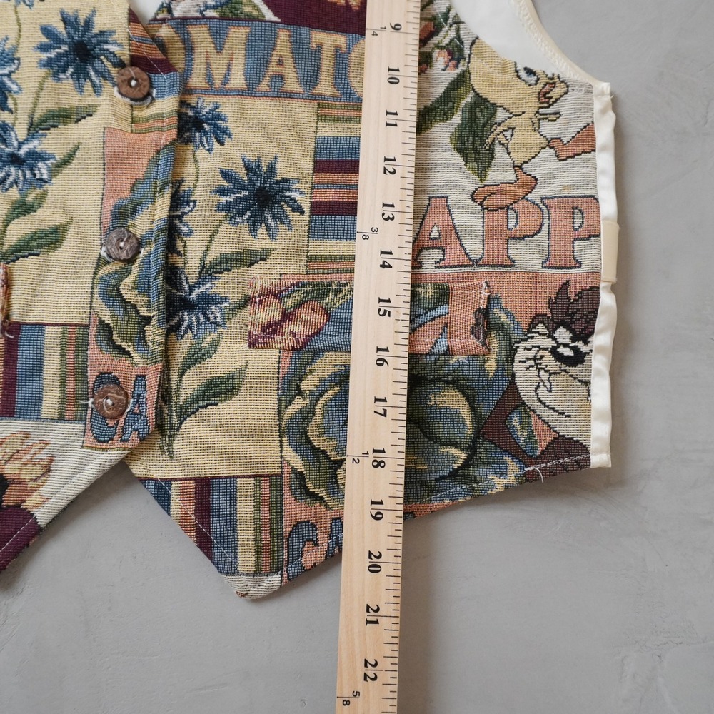 Vintage Jerry Leigh Looney Tunes Tapestry Vest Medium Mens Taz Tomato 90s - Picture 6 of 7